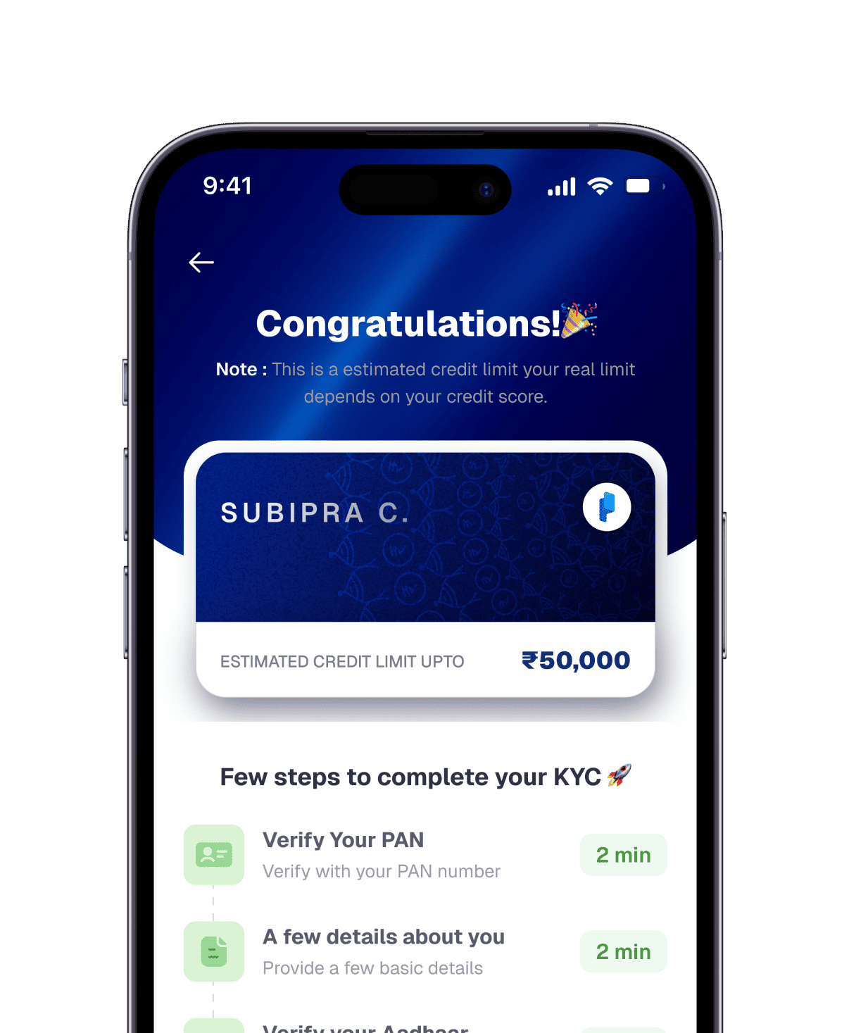 Pocketly app KYC completed screen